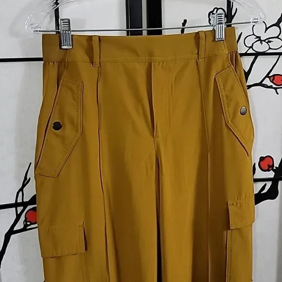 Athleta Vienna Cargo Pant Travel Commute Relaxed Wide Leg Brass Yellow - Picture 5 of 9